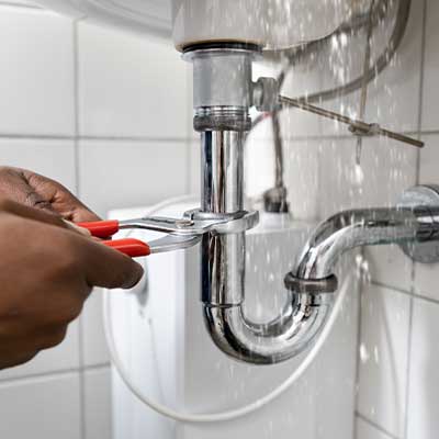 Plumber holding a wrench fixing a sink emergency plumbing Calgary, AB