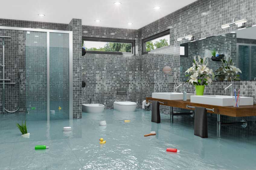 modern bathroom with water flooding ProStar Plumbing in Calgary, AB