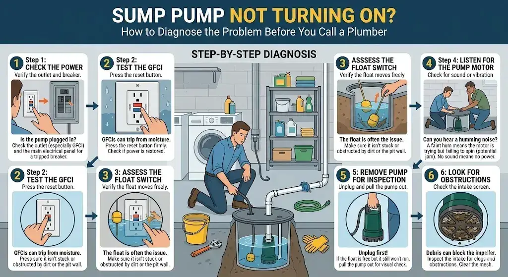 Sump Pump Not Turning On — How to Diagnose the Problem Before You Call a Plumber.