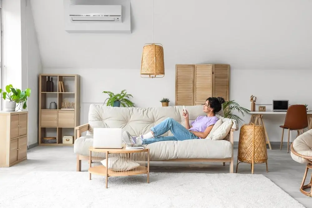 Ductless mini split air conditioner installed in contemporary living room