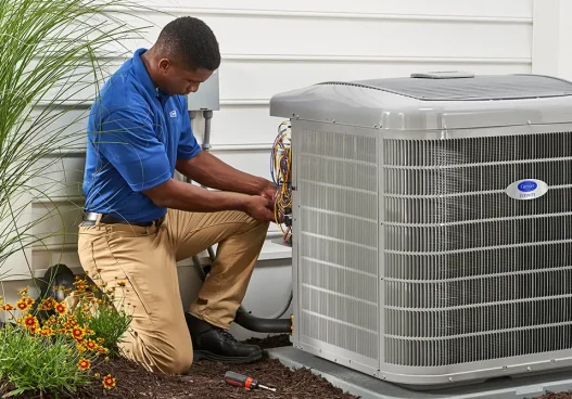 a-carrier-dealer-finishes-performing-heat-pump-installation