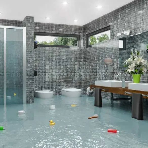 3d render of a flooding modern bathroom
